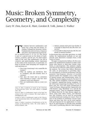 Music: Broken Symmetry, Geometry, and Complexity Gary W