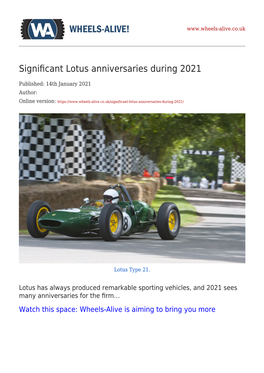 Significant Lotus Anniversaries During 2021