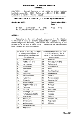 General Elections to Lok Sabha & Andhra Pradesh Legislative Assembly