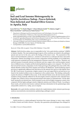 Soil and Leaf Ionome Heterogeneity in Xylella Fastidiosa Subsp. Pauca-Infected, Non-Infected and Treated Olive Groves in Apulia, Italy
