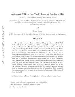 Andromeda VIII-A New Tidally Distorted Satellite Of