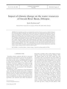 Impact of Climate Change on the Water Resources of Awash River Basin, Ethiopia