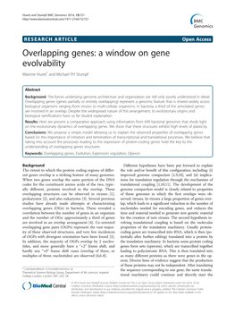 Overlapping Genes: a Window on Gene Evolvability Maxime Huvet* and Michael PH Stumpf