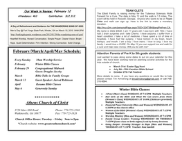 February/March/April/May Schedule: Attention Parents of Pre K to 5Th Grade Students