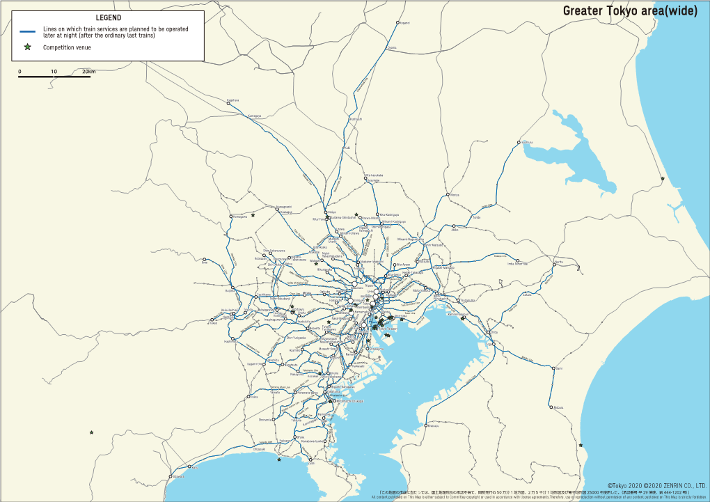 ②深夜輸送マップ（JR 広域） Greater Tokyo Area(Wide) LEGEND Koganei Lines on Which Train Services Are Planned to Be Operated Later at Night (After the Ordinary Last Trains)