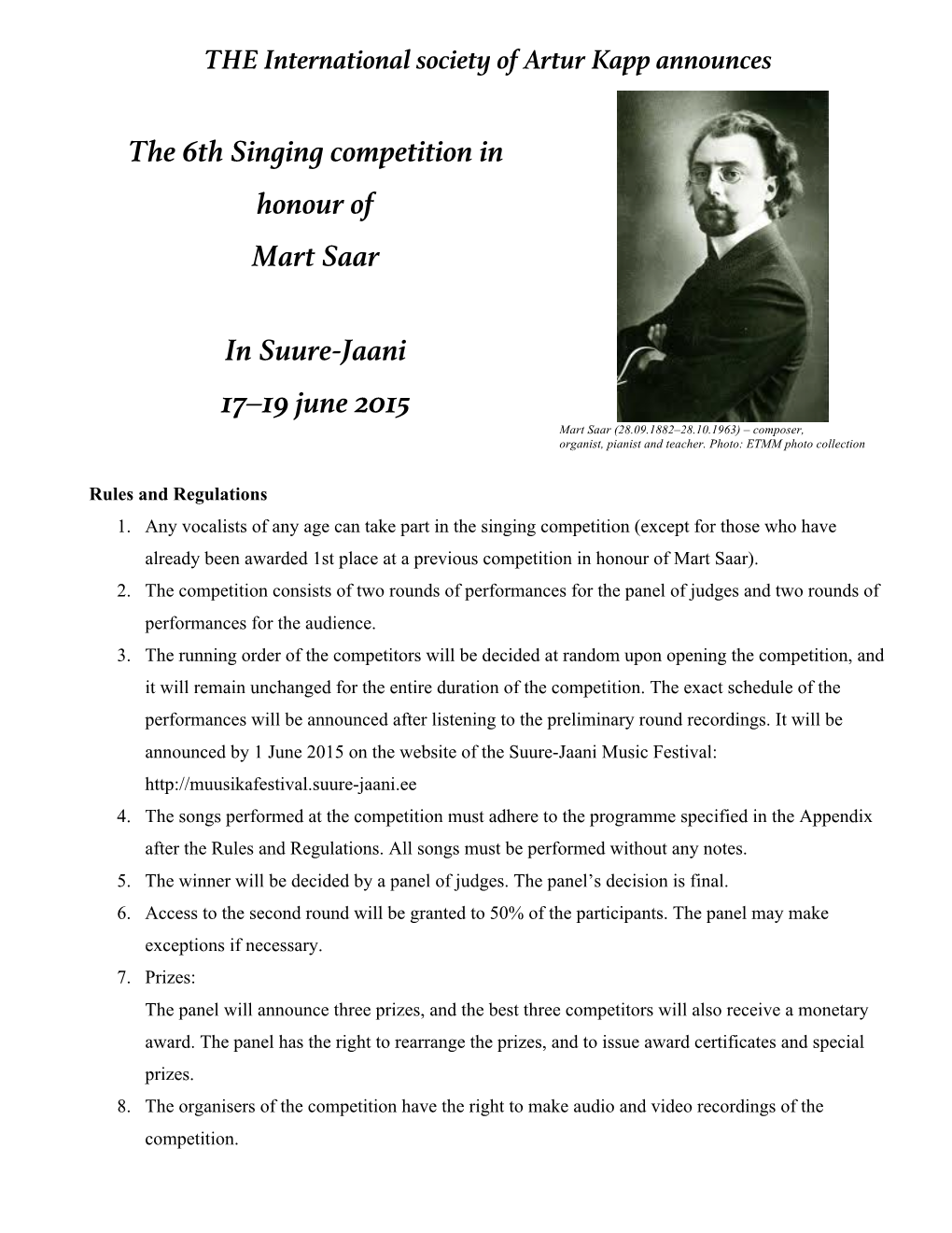 The 6Th Singing Competition in Honour of Mart Saar in Suure-Jaani 17–19
