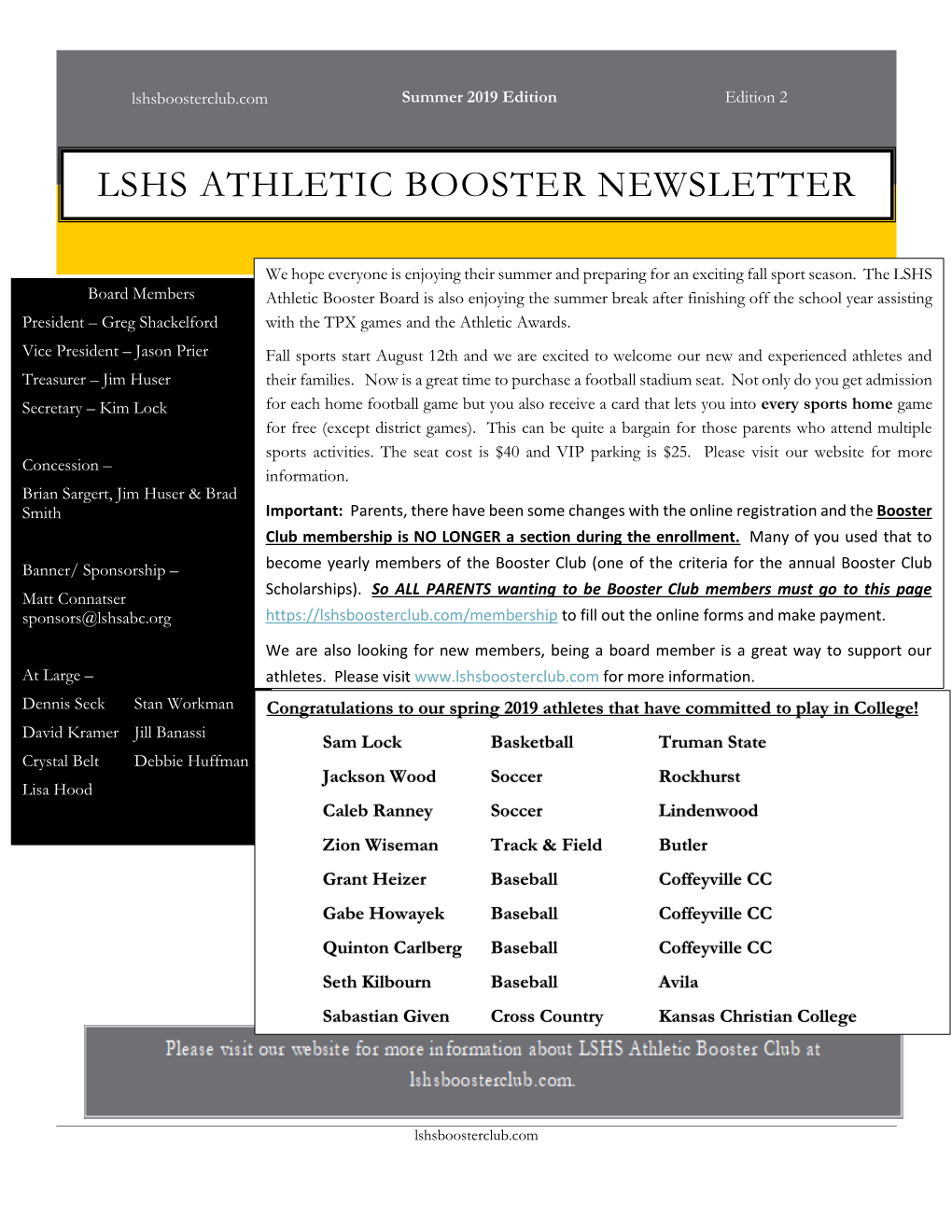 Lshs Athletic Booster Newsletter