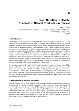 From Nutrition to Health: the Role of Natural Products – a Review