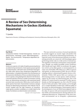 A Review of Sex Determining Mechanisms in Geckos (Gekkota: Squamata)