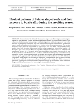 Haulout Patterns of Saimaa Ringed Seals and Their Response to Boat Traffic During the Moulting Season