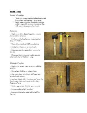 Hand Tools: General Information