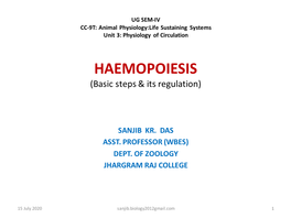 HAEMOPOIESIS (Basic Steps & Its Regulation)