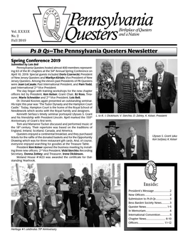 Fall 2019 Questers Ps & Qs—The Pennsylvania Questers Newsletter