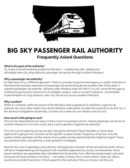 PASSENGER RAIL AUTHORITY Frequently Ask Ed Questions