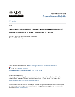Proteomic Approaches to Elucidate Molecular Mechanisms of Metal Accumulation in Plants with Focus on Arsenic