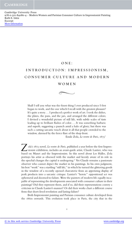 One: Introduction: Impressionism, Consumer Culture and Modern Women