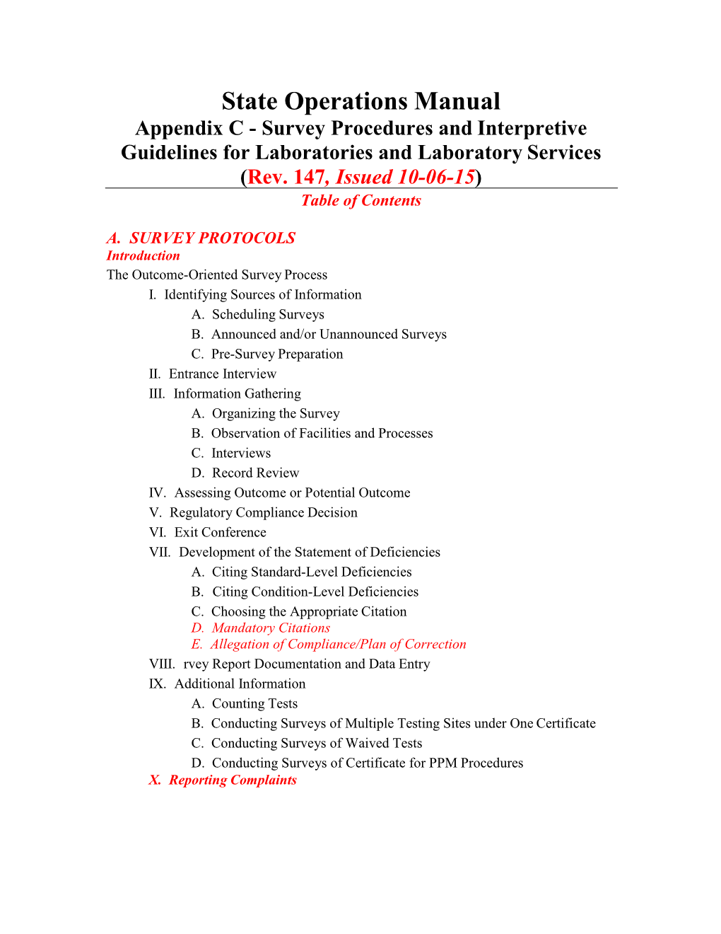 Appendix C - Survey Procedures and Interpretive Guidelines for Laboratories and Laboratory Services