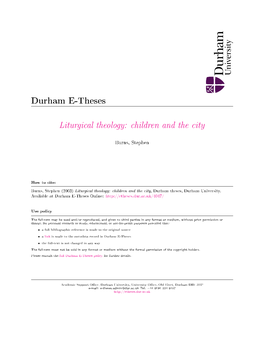 Liturgical Theology: Children and the City