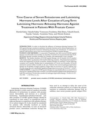 Time Course of Serum Testosterone and Luteinizing Hormone Levels After
