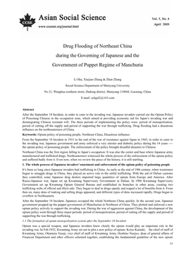 Drug Flooding of Northeast China During the Governing of Japanese and the Government of Puppet Regime of Manchuria