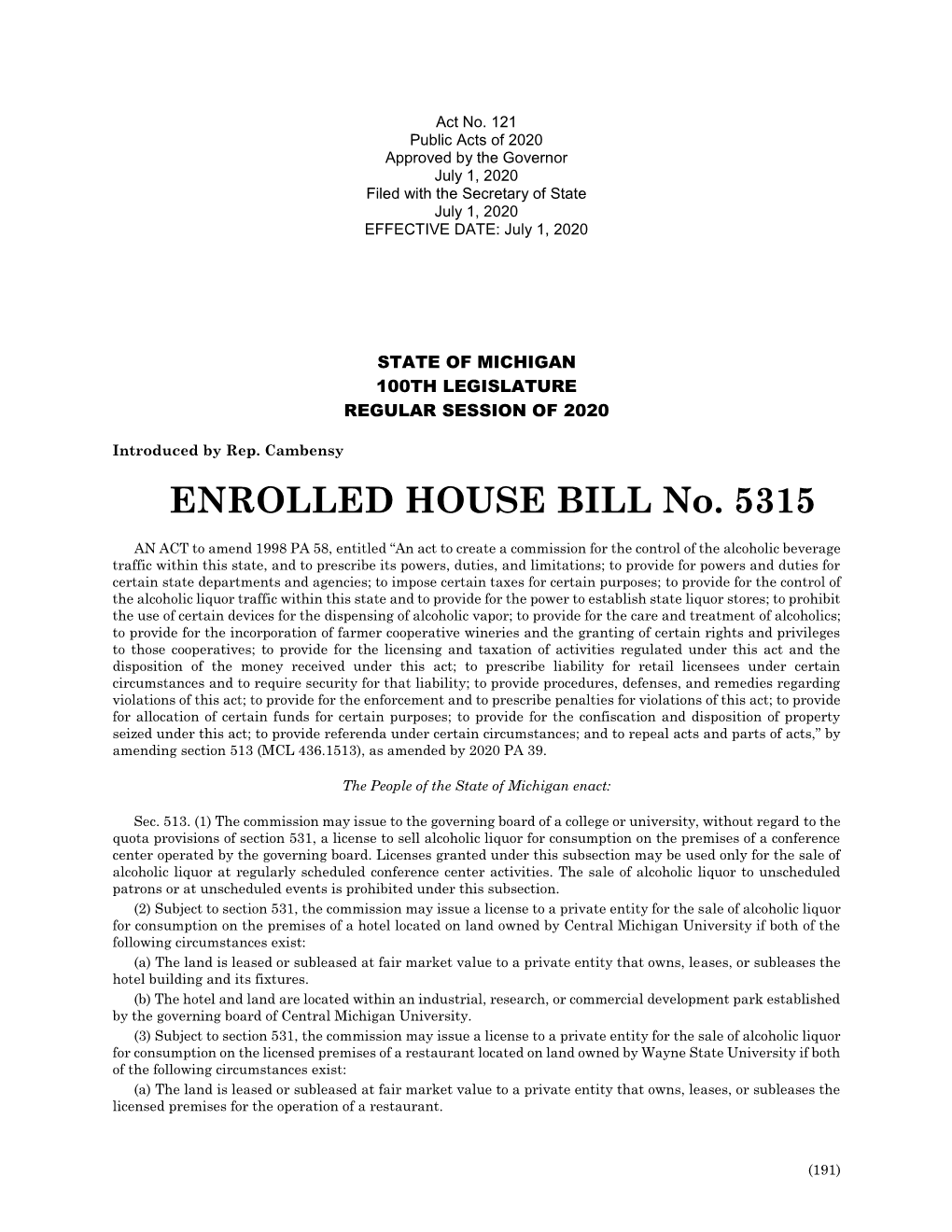 ENROLLED HOUSE BILL No. 5315