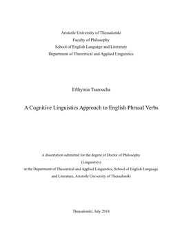 A Cognitive Linguistics Approach to English Phrasal Verbs