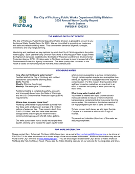 The City of Fitchburg Public Works Department/Utility Division 2020 Annual Water Quality Report North System PWSID #11302313