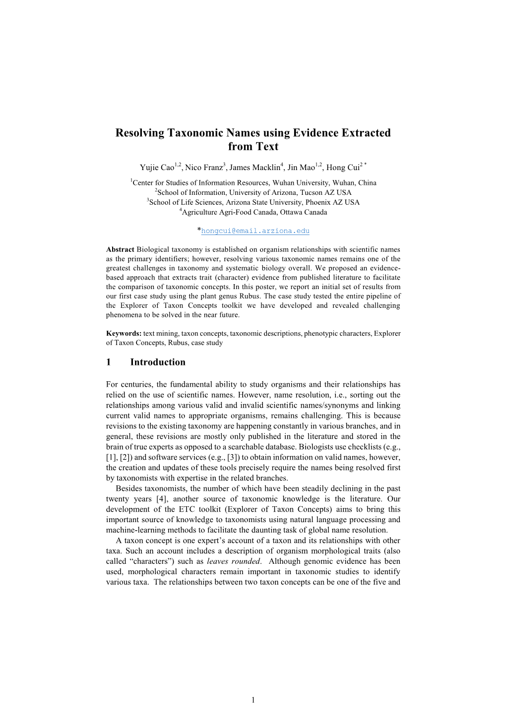 Resolving Taxonomic Names Using Evidence Extracted from Text