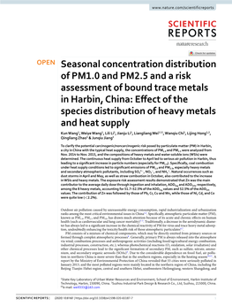 Seasonal Concentration Distribution of PM1.0 and PM2.5 and a Risk
