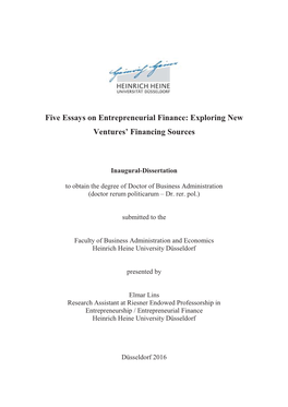 Five Essays on Entrepreneurial Finance: Exploring New Ventures’ Financing Sources