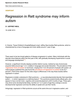 Regression in Rett Syndrome May Inform Autism