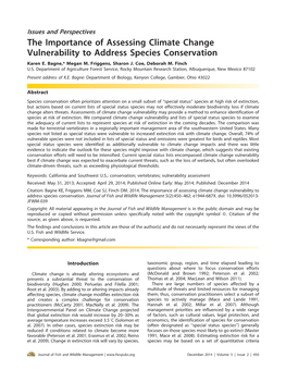 The Importance of Assessing Climate Change Vulnerability to Address Species Conservation Karen E