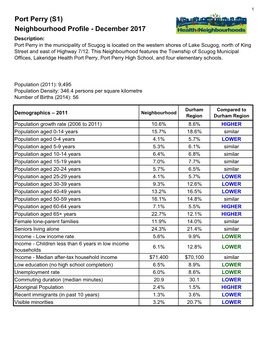 Port Perry (S1) Neighbourhood Profile