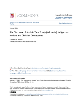 The Discourse of Souls in Tana Toraja (Indonesia): Indigenous Notions and Christian Conceptions