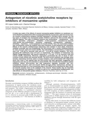 Antagonism of Nicotinic Acetylcholine Receptors by Inhibitors of Monoamine Uptake HE Lo´Pez-Valde´S and J Garcı´A-Colunga