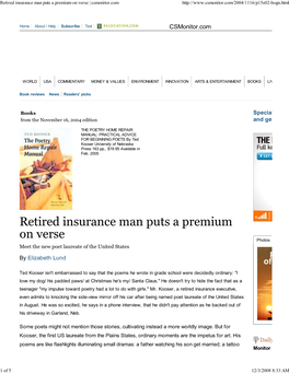 Retired Insurance Man Puts a Premium on Verse | Csmonitor.Com