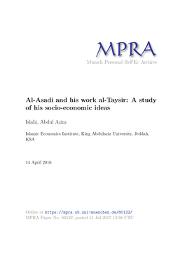 Al-Asadi and His Work Al-Taysir: a Study of His Socio-Economic Ideas