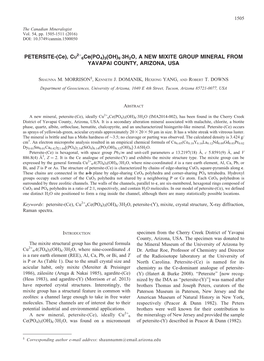 PETERSITE-(Ce), CU 6Ce(PO4)3(OH)6�3H2O, a NEW MIXITE GROUP MINERAL from YAVAPAI COUNTY, ARIZONA, USA