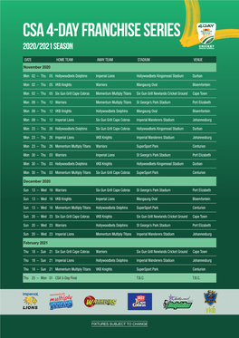 Csa 4-Day Franchise Series 2020/2021 Season