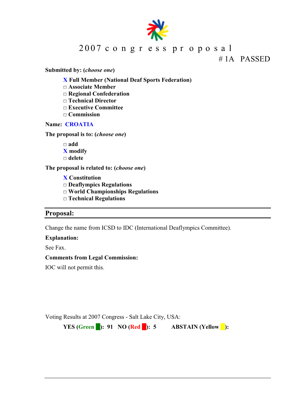 2007 Congress Proposal