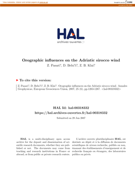 Orographic Influences on the Adriatic Sirocco Wind