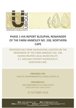 Phase 1 Hia Report Bloupan, Remainder of the Farm Annesley No