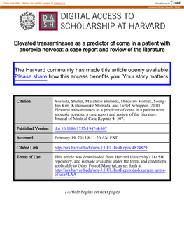 Elevated Transaminases As a Predictor of Coma in a Patient with Anorexia Nervosa: a Case Report and Review of the Literature