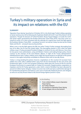 Turkey's Military Operation in Syria and Its Impact on Relations with the EU