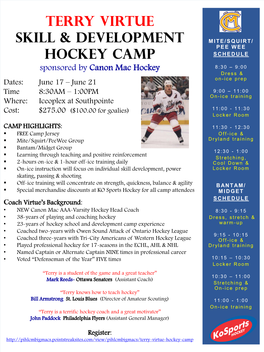 Terry Virtue Skill Development Hockey School Camp Sponsored by Canon Mac Hockey