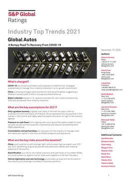 Industry Top Trends 2021 Global Autos a Bumpy Road to Recovery from COVID-19