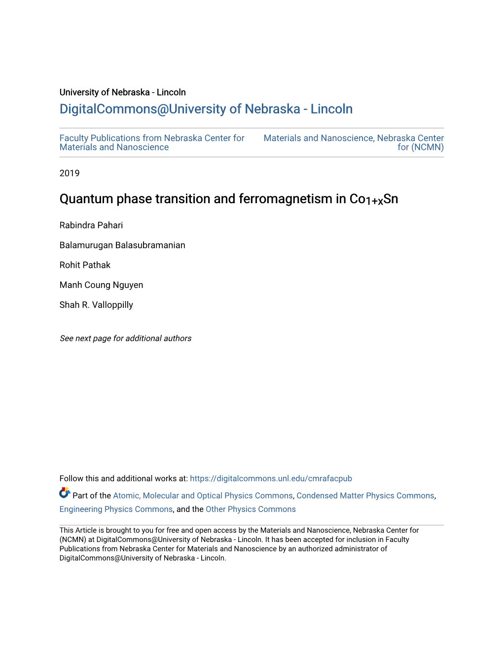 Quantum Phase Transition and Ferromagnetism in Co 1+X Sn