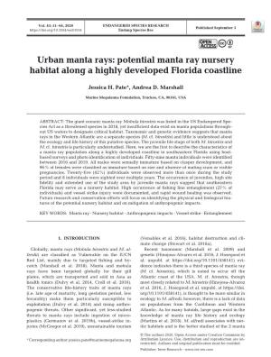 Urban Manta Rays: Potential Manta Ray Nursery Habitat Along a Highly Developed Florida Coastline
