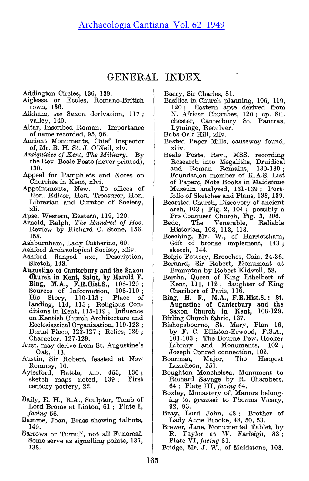 GENERAL INDEX Aldington Circles, 136, 139