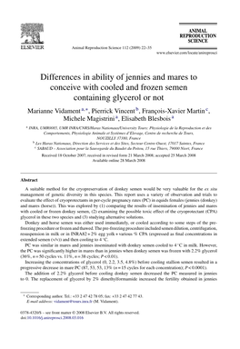 Differences in Ability of Jennies and Mares to Conceive with Cooled And